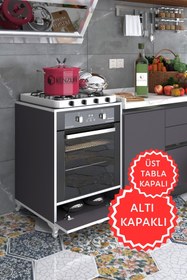 Resim Kenzlife Ankastre Modülü Kabini Krom Gri Fırın Ocak Dolabı Kapaklı Ayaklı Sabit Tabla 