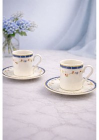 Resim 2 Kişilik Porselen Çiçek Dalı Kahve Fincan Takımı Seti 90ml Beyaz 