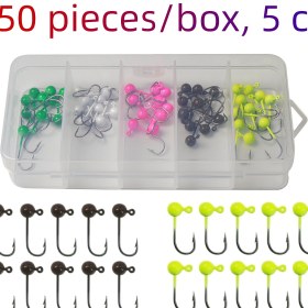 Resim Perçin ve Alabalık Balığı için 50 Yem Kancası Kutusu, Karışık Renkler 5'li Paket, Ağırlık 0.4g~1.5g (0.014oz~0.053oz) 