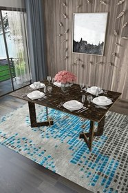 Resim ASRA TREND YM-02 Siyah Taş Yemek Masası 135x90 cm - Geometrik Ayak Tasarımı,%100 MDFLAM, 6-8 Kişilik Modern Salon & Mutfak Masası 