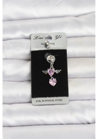 Resim 316l Cerrahi Çelik Pembe Zirkon Taşlı Kanat Model Göbek Piercing Çok Renkli 
