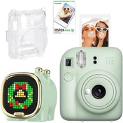 Resim Instax mini 12 Yeşil Fotoğraf Makinesi-10'lu Film-Şeffaf Kılıf ve Divoom Zooe Led Ekranlı Bluetooth Hoparlör Seti 