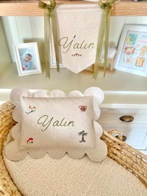 Resim Kişiye Özel El İşi İsimli Keten Bebek Banner / Kapı Süsü - Bebek İsmi 