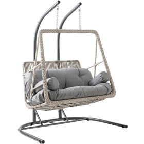 Resim Rehome Hazar Çift Kişilik Rattan Bahçe Salıncağı | Beyaz 