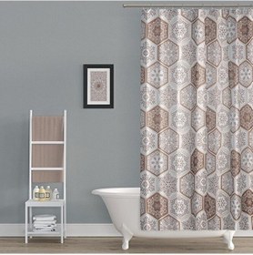Resim Su Geçirmez Banyo Perdesi Kahve Dantel Desen Duş Perde Yüksek Kal Çok Renkli 