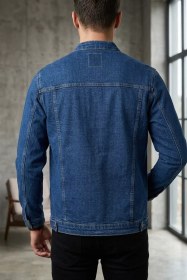 Resim Erkek Çift Cepli Fermuarlı Jean Kot Ceket Mavi TZL-P-00021047 