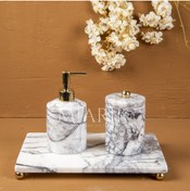 Resim MIARIK DESIGN & DEKORASYON DEKORATİF LEYLAK MERMER AKSESUAR DETAYLI 3 LU BANYO SETİ TAKIMI 