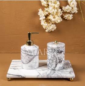 Resim MIARIK DESIGN & DEKORASYON DEKORATİF LEYLAK MERMER AKSESUAR DETAYLI 3 LU BANYO SETİ TAKIMI 