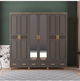 Resim Dova 6 Kapaklı Çekmeceli Gardırop - Mdf Kapak Antrasit 