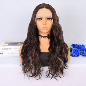 Resim Koyu Kumral Platin Işıltılı Hafif Dalgalı Tül Peruk - Aysc-582316 Karışık - Çok Renkli 