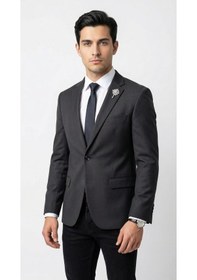 Resim Plus Scorpion Erkek Blazer Ceket Twill Dokuma Likralı Notch Yaka 1 Düğmeli Çift Yırtmaçlı Slim Fit Siyah 