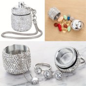 Resim 1 adet Parıldayan Rhinestone Taşlı Taşınabilir Yüzük Tutucu - Çok Yönlü Takı, Madeni Para ve Kulaklık Kılıfı Zincir Askılı, Noel ve Şükran Günü Hediyeleri İçin İdeal, Takı Organizatörü | Zarif Aksesuar | Zincir Askılı Tutucu, Takı Kutuları 