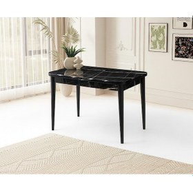 Resim Kelebek Kütük Ortadan Açılır Büyüyen Parlak Ahşap Yemek Masası Siyah Mermer Desenli 80x130cm Siyah 