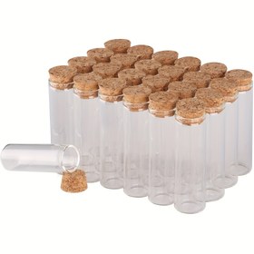 Resim 24 adet/Set 2.2 cm çap 5 ml/7 ml/10 ml/14 ml/18 ml/20 ml/25 ml/30 ml şeffaf cam test tüpü ahşap tıpa küçük mini cam şişe hediye özelleştirme için 8 farklı boyut seçeneği 
