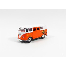Resim ZİVENTA Turuncu Minibüs 10 Cm Metal Oyuncak Klasik Woswos Çek Bırak Minibüs Açılabilir Kapılı Diecast Model 
