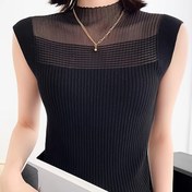 Resim Şık Bayan Viskonlu Kazak, Yuvarlak Yaka ve Kolsuz, Düz ve Normal Kesim, Hem Alt Katman Hem de Dış Katman İçin Uygun, Yarı Şeffaf Izgara Detaylı, Tüm Mevsimler İçin Uygundur 