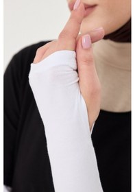 Resim Hürrem Bone Beyaz Tesettür Parmak Geçmeli Kolluk Viskon Düz 1024 42 Beyaz 