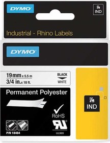Resim Dymo Rhinopro 18484 Beyaz/Siyah Sabit Polyester Şerit 19 MM X 5.5 