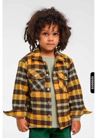 Resim Xo Kids Astarlı Düğmeli Cepli Ekose Desenli Erkek Çocuk Oduncu Gömlek 23141 Hardal 