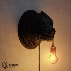 Resim Dekoratif Pitbull Başlı Şık ve Modern Duvar Lambası Nestvibe Özel Seri (Ampul ) 