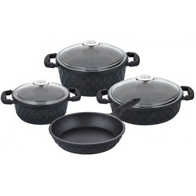 Resim Taç Carabella Döküm 7 Parça Cam Kapak Tencere Seti Siyah 