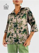 Resim Hello Moda Büyük Beden İpek Bluz 291201801 Gri 