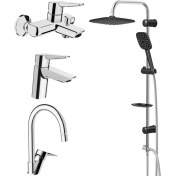 Resim Artema Solid S Lavabo, Banyo, Eviye Batarya ve Valtemo Tepe Duş Seti 