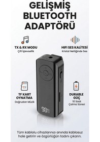 Resim Bluetooth Adaptör 2in1 Alıcı Verici Bluetooth 5.3 Receiver Aux Wireless Araç Hoparlör Bluetooth Kiti 