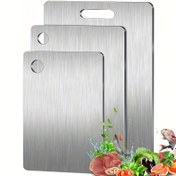 Resim Ev Tipi Paslanmaz Çelik Kesme Tahtası 3 Parça Set: Meyve, Sebze ve Etlerin Kolayca Dilimlenmesi, İç Güvenlikli & Temizlemesi Pratik – Noel İçin Mutfak Aksesuarları 