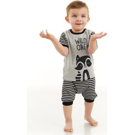 Resim Denokids Rakun Erkek Bebek T-shirt Kısa Pantolon Takım Gri 