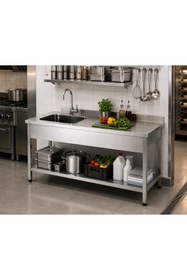Resim sc sonsesconcept Tek Evyeli Krom Çalışma Tezgahı, Paslanmaz , 290x60x85 