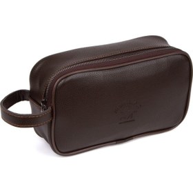 Resim Newish Polo Erkek Kahverengi Deri Portföy Clutch Traş Kozmetik Bakım ve Günlük El Çantası new277 