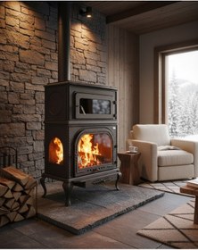 Resim Reyo Stove Abant Üç Camlı Yan Kapak Fırınlı Döküm Şömine Soba 