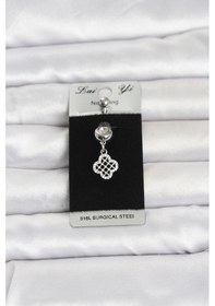 Resim Zirkon Taşlı Sallantılı Yonca Model Göbek Piercing - Ebj260516w42311 Bakır 