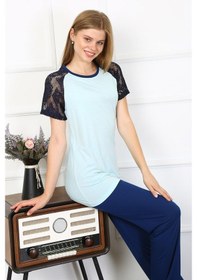 Resim Akbeniz Kadın Kolu Dantelli Penye Pijama Takım 4148 SU YEŞİLİ 