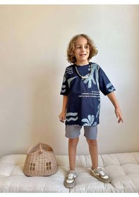 Resim Miniko Kids Erkek Çocuk Kaktüs Desenli Müslin Şortlu Pamuk Takım Lacivert 