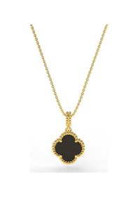 Resim Erdobia 925 Ayar Oniks Taşlı Gold Yonca Gümüş Kolye 