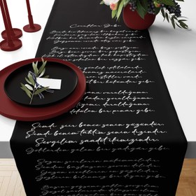 Resim Çocuklar Gibi Siyah - Şiir Runner Örtü - 50 cm x 175 cm 