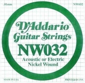 Resim D'Addario NW032 Nickel Wound Elektro/Akustik Gitar Tek Teli - .032 (Aksesuar) | Standart Gerilim, Esnek Çalım Hissiyatı ve Dayanıklı Çelik Çekirdek Yapısı 