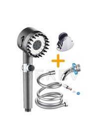 Resim Berev 3 Fonksiyonlu Start Stop Tuşlu Filtreli Basınçlı Masaj Etkili Duş Başlığı Krom Pvc Hortum Ve Mafsal Set Siyah - Krom 