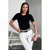 Resim Rahat Ve Şık Kısa Kollu Bisiklet Yaka Likralı Viskon Penye Body Siyah 