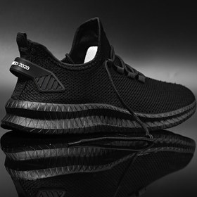 Resim Erkekler için Klasik Nefes Alabilir File Sneakerlar - MD Tabanlı, Her Mevsim İçin Rahat Tabanlık, Siyah 