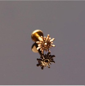 Resim %100 G23 Titanyum Altın Güneş Detay Titanyum 6x1.2mm Labret Piercing Gümüş - Mavi 