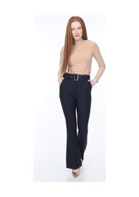 Resim Bluence Beli Kemerli Ispanyol Paça Lacivert Kumaş Pantolon Lacivert 