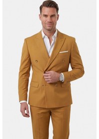 Resim Deep Sea Deepsea Erkek Taba Premium Collection İtalyan Kesim Likralı Kruvaze Takım Elbise 2600643 