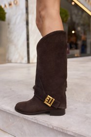 Resim ANGELİNA JONES BALMİ KADİN KAHVE GERCEK DERİ SUET TOKA DETAY ÇİZME 