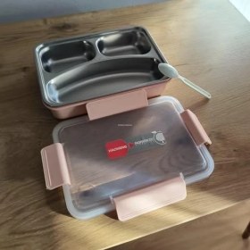 Resim Mcreative Hybrid Bento Box 900 ml - Bpa'sız Plastik Gövde, 3 Bölmeli Paslanmaz Çelik Çok Amaçlı Lunch Box 2344 (Pembe) 