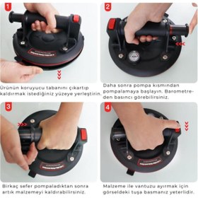 Resim DepoMega Pompalı Vantuz Cam Seramik Fayans Taşıma 200 KG Kapasite Özel Çantalı 