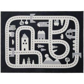 Resim İnce Çocuk Odası Halısı 74x100 Cm Desenli Halı Ikea Koyu Gri 