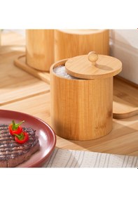 Resim Porsima Pbt-604 Bambu Çok Amaçlı Standlı Saklama Kabı Organizer 4 Parça Baharat Seti Bambu 